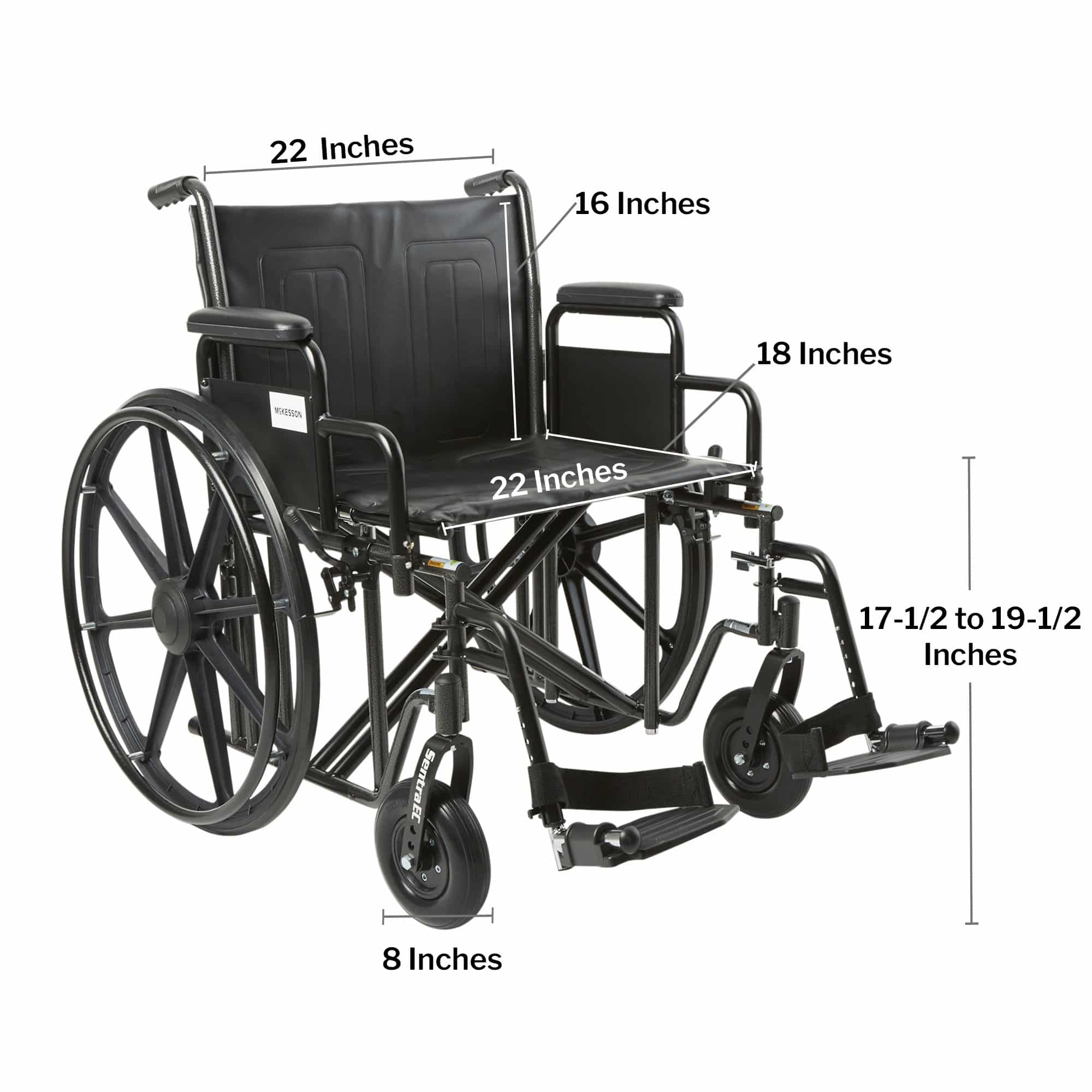 Bariatric Wheelchair McKesson Dual Axle Desk Length Arm Swing-Away Footrest Black Upholstery 22 Inch Seat Width Adult 450 lbs. Weight Capacity