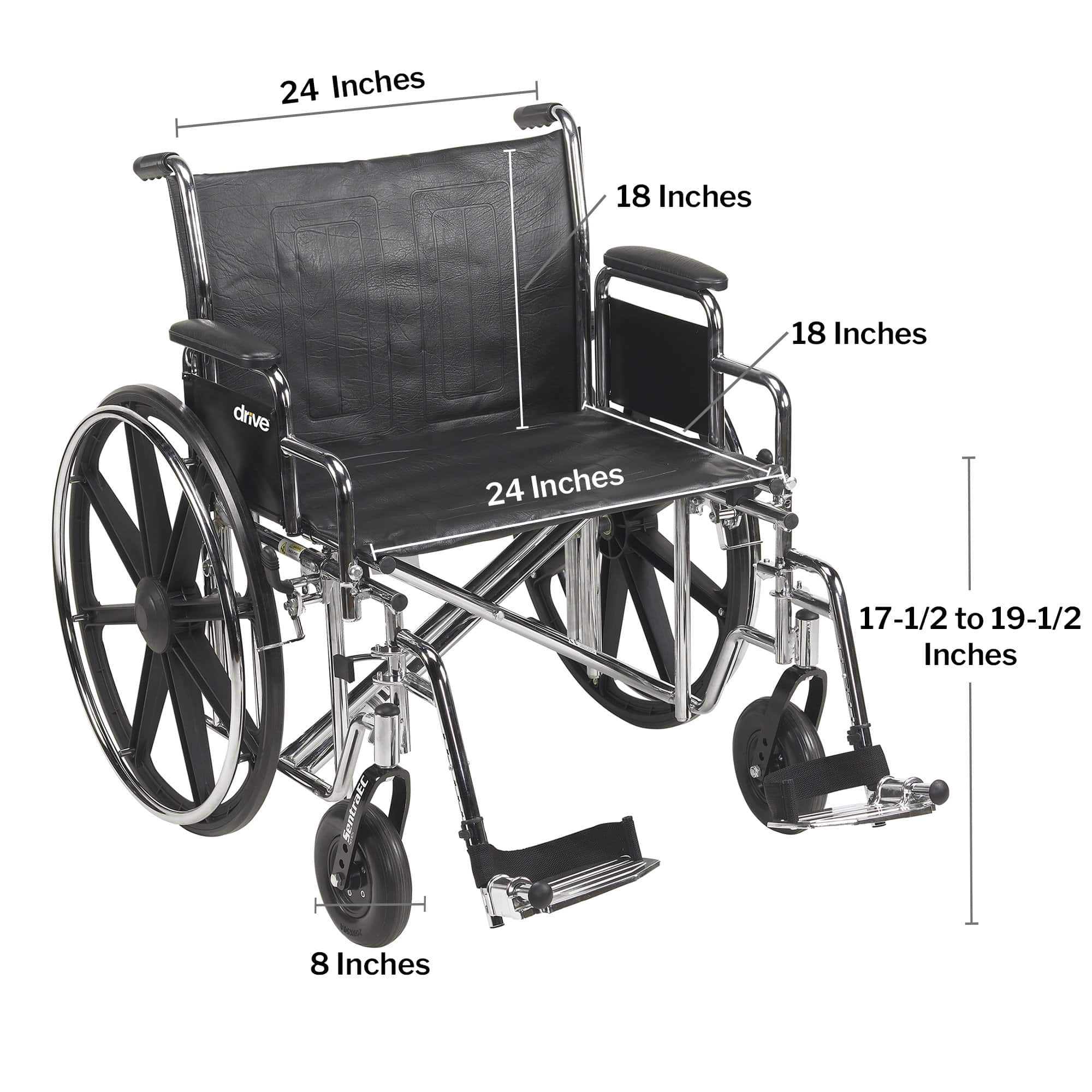 Bariatric Wheelchair McKesson Dual Axle Desk Length Arm Swing-Away Footrest Black Upholstery 24 Inch Seat Width Adult 450 lbs. Weight Capacity