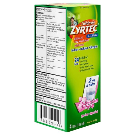 Zyrtec Allergy Relief Children's 1 mg / 1 mL 4fl oz.
