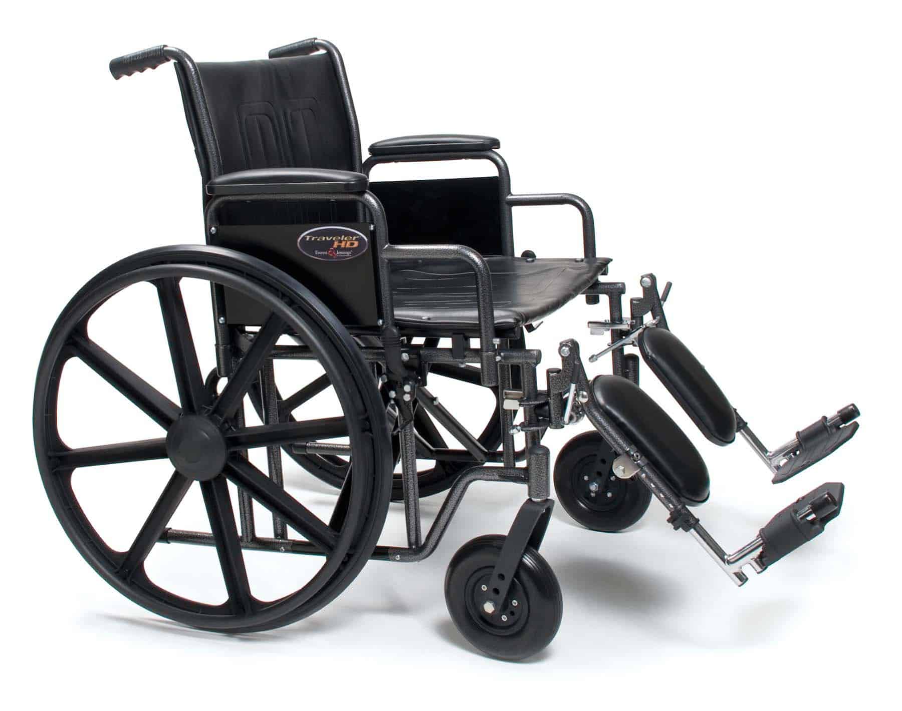 Bariatric Wheelchair Traveler® HD Heavy Duty Dual Axle Full Length Arm Swing-Away Footrest Black Upholstery 24 Inch Seat Width Adult 500 lbs. Weight Capacity