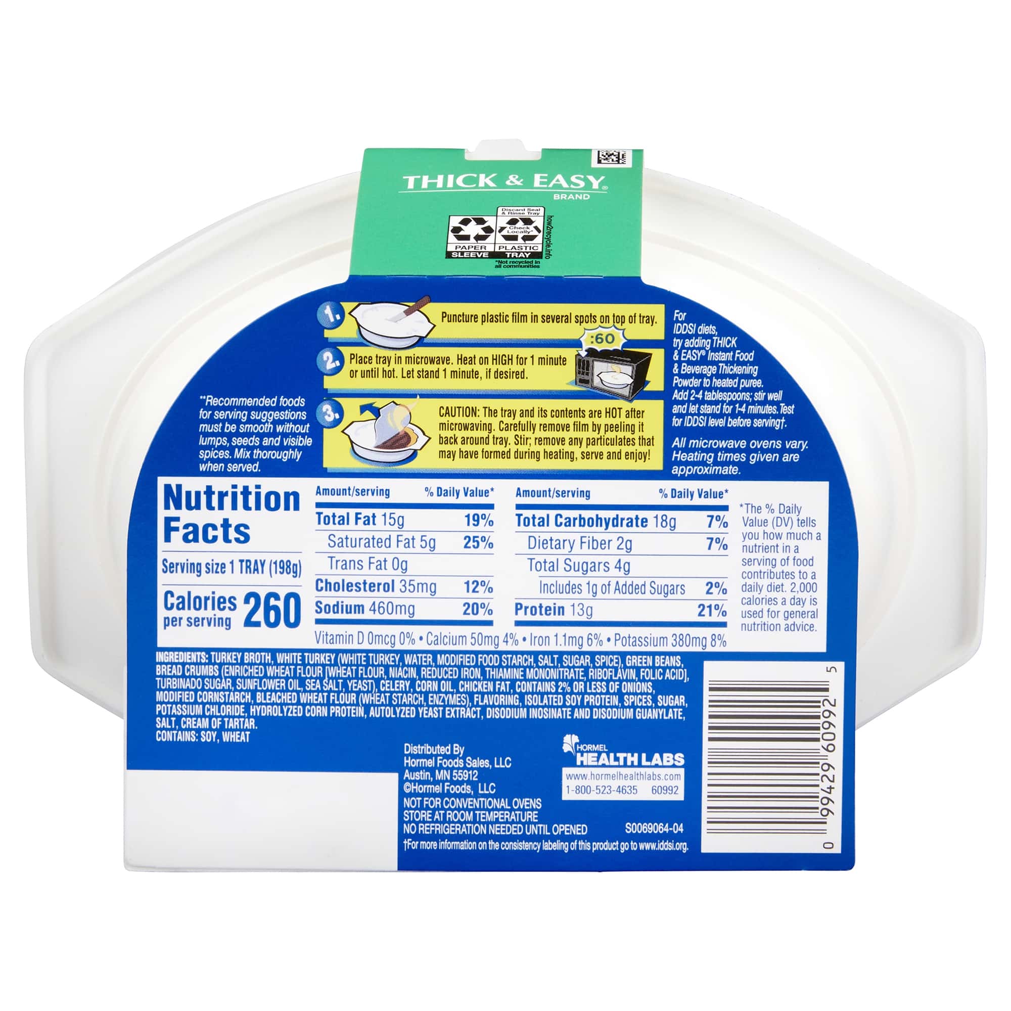 Thickened Food Thick & Easy® Purees 7 oz. Tray Turkey with Stuffing / Green Beans Flavor Puree IDDSI Level 2 Mildly Thick
