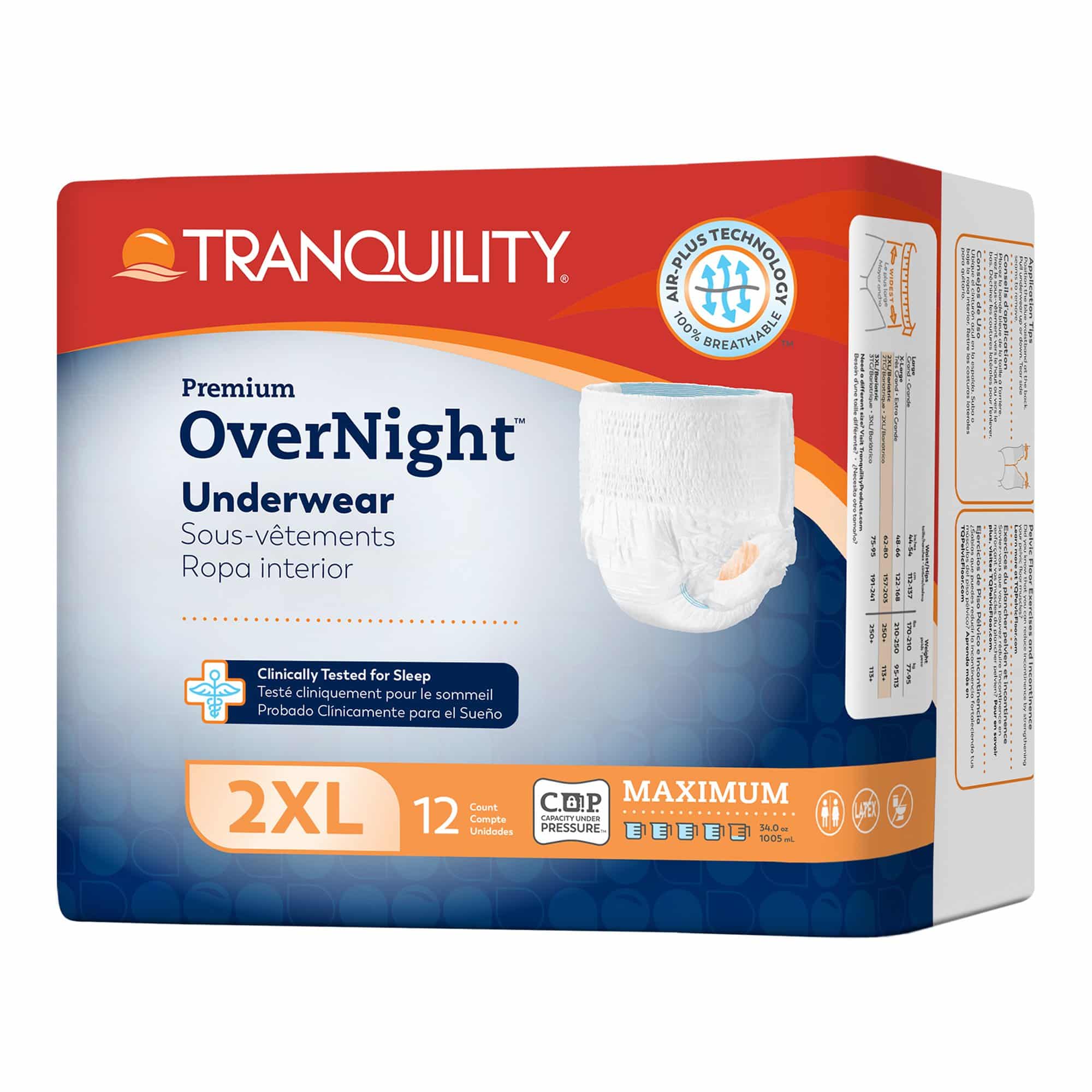 Unisex Adult Absorbent Underwear Tranquility® Premium OverNight™ Pull On with Tear Away Seams 2X-Large Disposable Heavy Absorbency